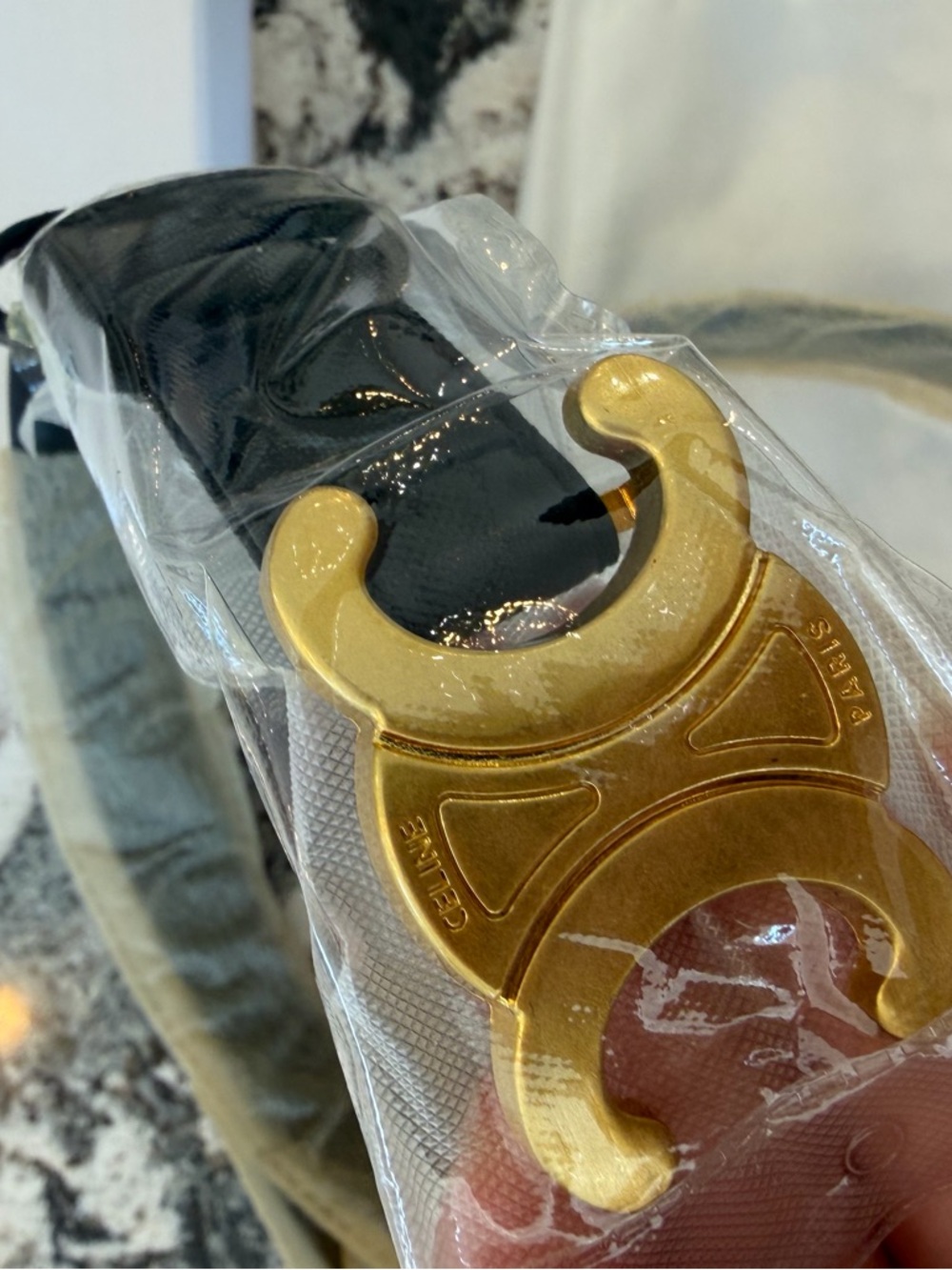 Black Belt with Gold Triomphe Buckle - Picture 2 of 7